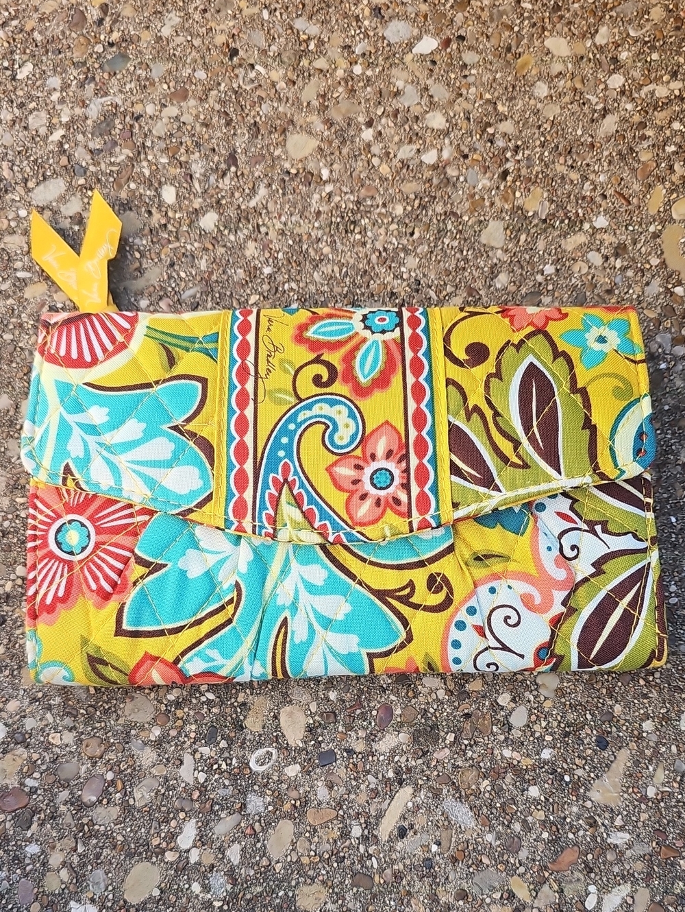 Vera Bradley Yellow Floral Paisley Quilted Fold-Over Wallet